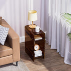 Clear Acrylic Side Table, Narrow Nightstand Bedside Table for Bedroom, Skinny Small End Table (Dark Brown, 8.7'' x 15.7'' x 21.7")