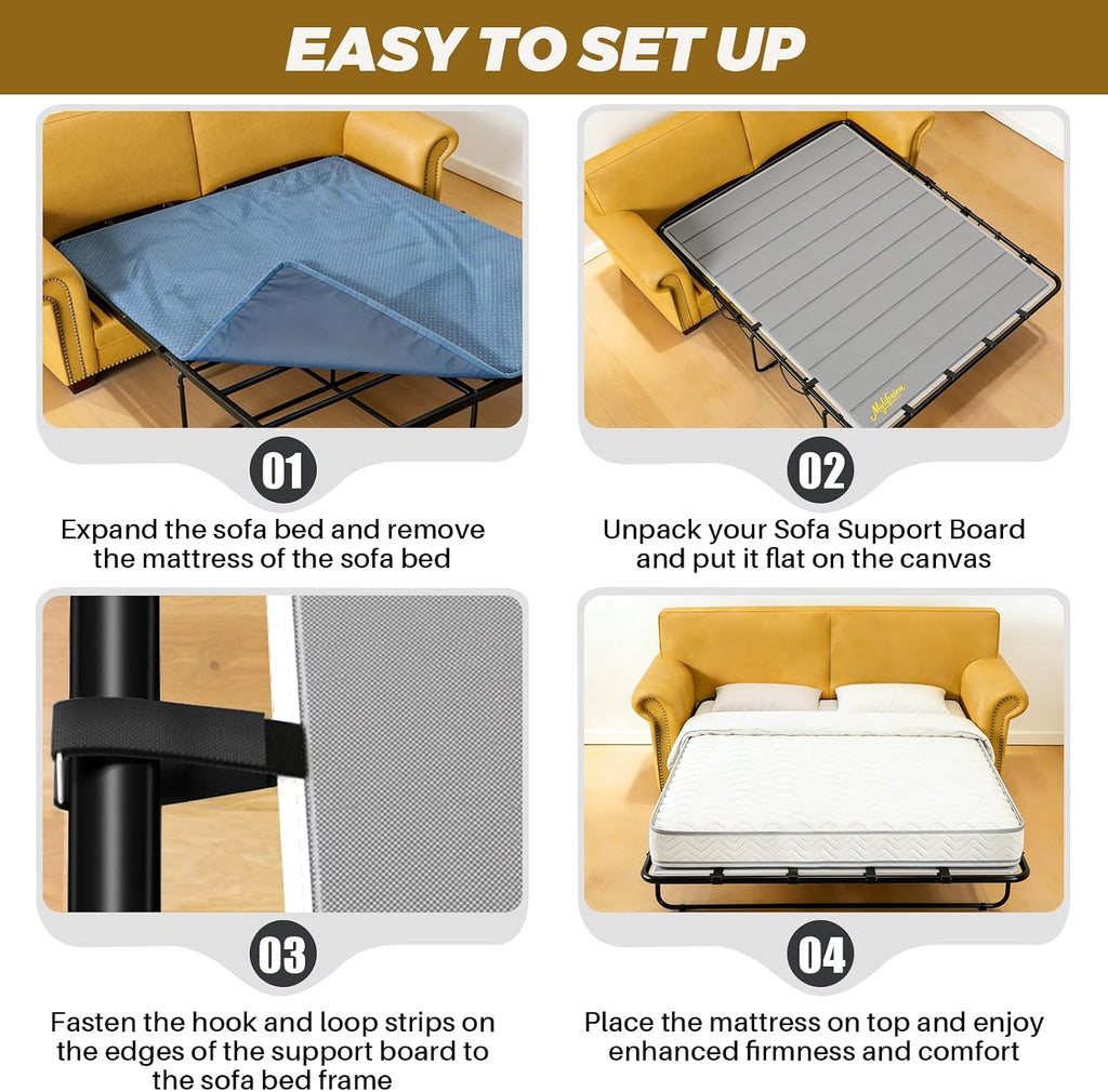 MYLIFESION Sleeper Sofa Support Board, Queen Size (54”x64”) | Sofa Bed Board for Pull Out Couch, Folds Up with Frame, Under Mattress Bar Shield