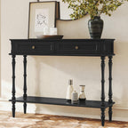 ARTPOWER Console Table for Entryway with 2 Drawers, 10 mins Assembly, Black | Solid Wood Veneer Entry Table, Behind Couch Sofa Table with Open Storage Shelf for Living Room, Foyer, Hallway