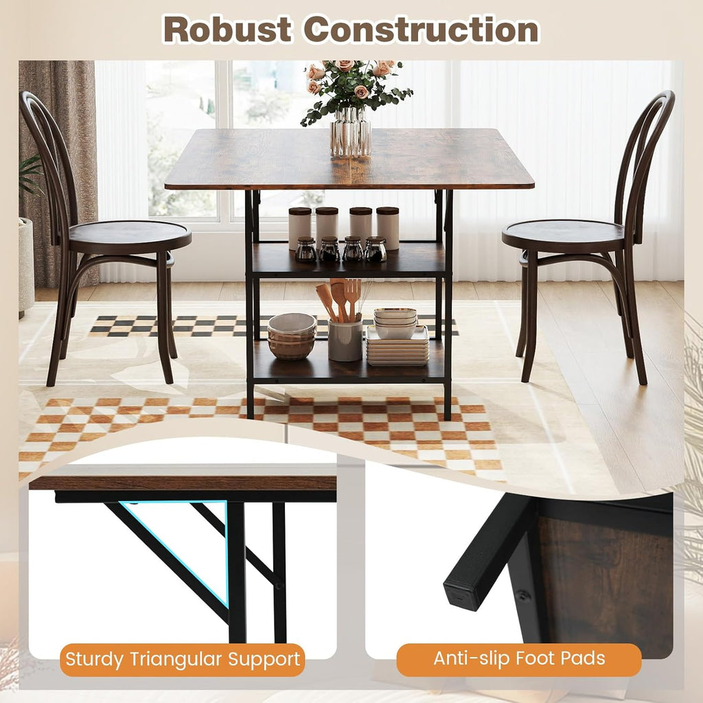 Giantex 47-inches Dining Table for 4-6, Rectangular Kitchen Table with 2 Open Storage Shelves & Sturdy Metal Legs, Farmhouse Dinette Table for Dinner, Dining Room, Living Room, Rustic Brown