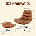 HNY Brown Swivel Lounge Chair with Ottoman Modern PU Leather Accent Chair with Footrest 33'' Wide Oversized Armless Upholstered Reading Chair with Footstool for Living Room Bedroom Comfy