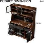 63'' Kitchen Pantry Cabinet with Power Outlet,Large Kitchen Hutch Cabinet with 6 Drawers and Adjustable Shelves,Wood Buffet Cabinets for Dining Room and Living Room(Black and Walnut)