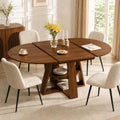 43"-59" Extendable Round to Oval Wooden Dining Table | 1.2" Thick MDF Tabletop,20" Storage Shelf,Smooth Silent Glides,Small Spaces Apartment Kitchen Dining Room,Walnut