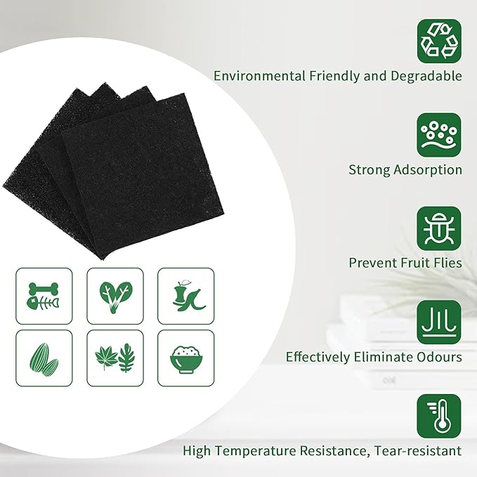 10 Pack Square Compost Bin Filters Spare Activated Carbon Filter Sheets for Indoor Kitchen Compost Bucket Countertop and Recycle Bin (5 Inches)