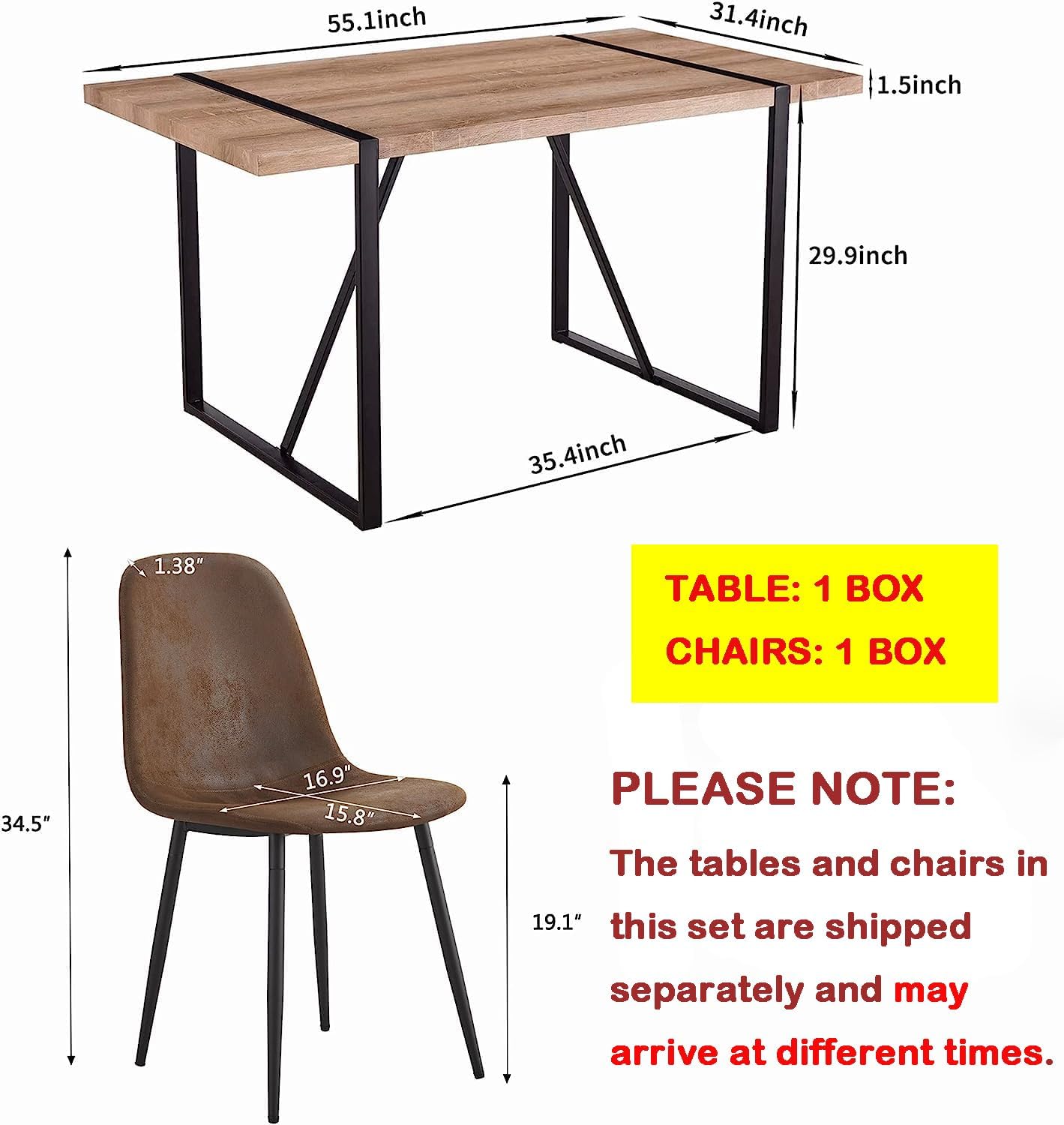55'' Dining Table Set for 4, 4 Chair Dining Table Set | Dinner Table Set for 4,Modern Wood Kitchen Table with Fabric Chairs Set of 4,Ideal for Kitchen Dining Room