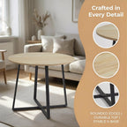 IDS Home 35.4” Round Dining Table for 2, Modern Nordic Kitchen Table, Light Wood Grain Top with Black Metal Base, Small Space Apartment Table, Coffee Table for Dining Room &Living Room, Natural