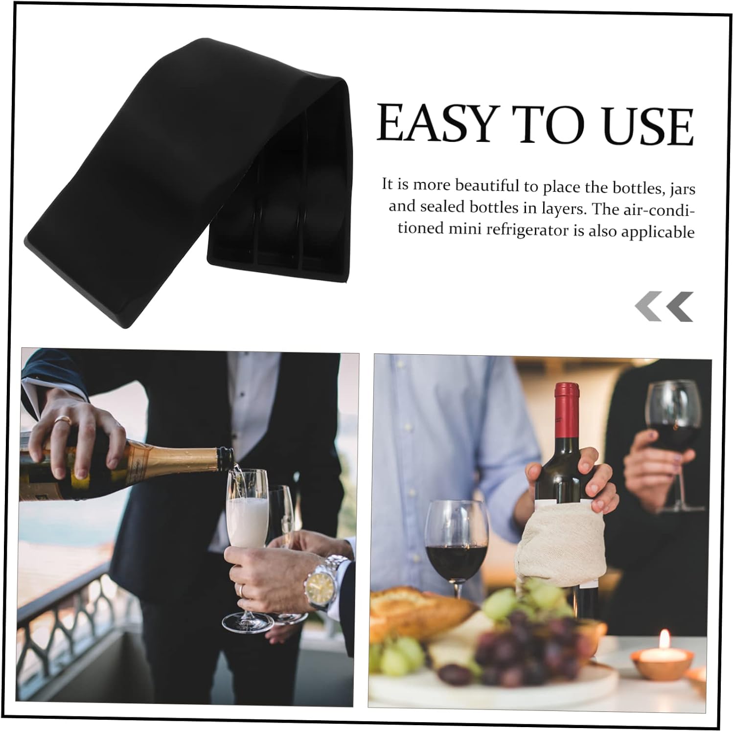 SOLUSTRE 2pcs Non-Slip Silicone Wine Bottle Tray Stackable Modern Wine Holder for Home and Bar Black Bottle Organizer Design for Easy Storage