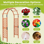 HAPPYGRILL 7.7 FT Wooden Garden Arbor, Outdoor Wood Garden Trellis for Climbing Plants, Wedding Arch Pergola for Ceremonies Parties, Solid Wood Backdrop Stand, Greenhouse Patio Lawn Decoration