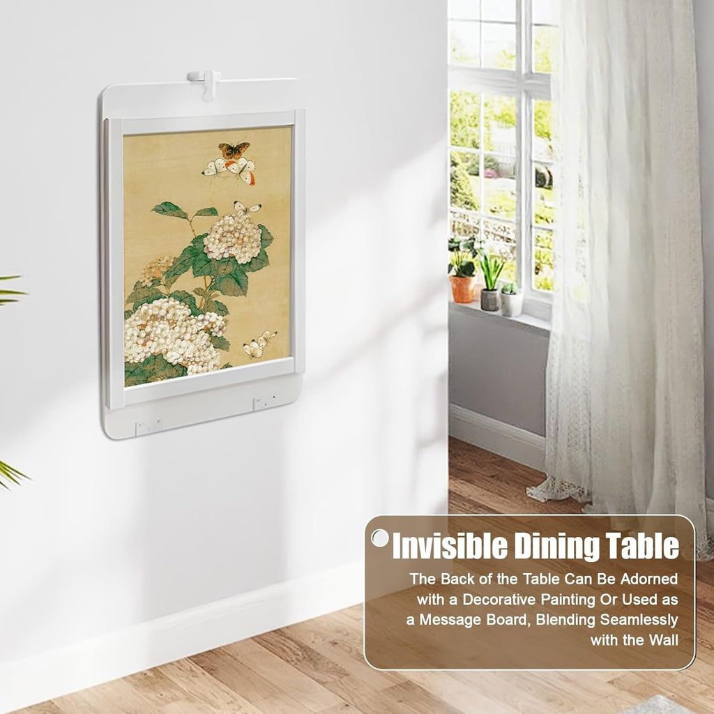 Folding Wall-Mounted Drop Leaf Table 35"×23" Space Saving Decorative Painting On The Back, Household Dining Table Desk for Kitchen, Coffee, Small Spaces, No Assembly Required