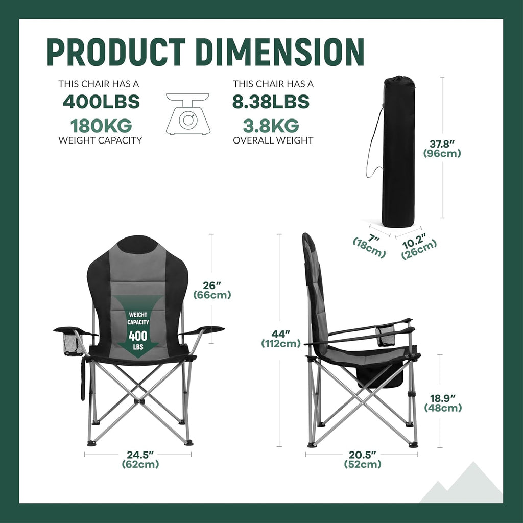 OUTSIDER Folding Camping Chair for Adults Heavy Duty – Supports 400 lbs, Portable Chair with Cup Holder, Side Pocket & Large Rear Mesh Storage Bag, Lightweight Lawn Chair for Camping (Style-4, 2)