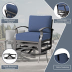 3 Piece Aluminum Swivel Rocking Chair Set, Outdoor Patio Swivel Gliders Chair with Glass Top Coffee Table, Conversation Furniture Set Suitable for Patio, Lawn, Outdoor, Back Garden(Dark Blue)