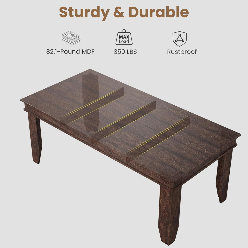 GarveeHome Farmhouse Dining Table for 6-8 People, 71 in Long Kitchen Tables with Wooden Sturdy Frame, 6 ft Large Rectangular Dinner Table for Dining Room, Kitchen, Dark Walnut, 71" Non-extendable