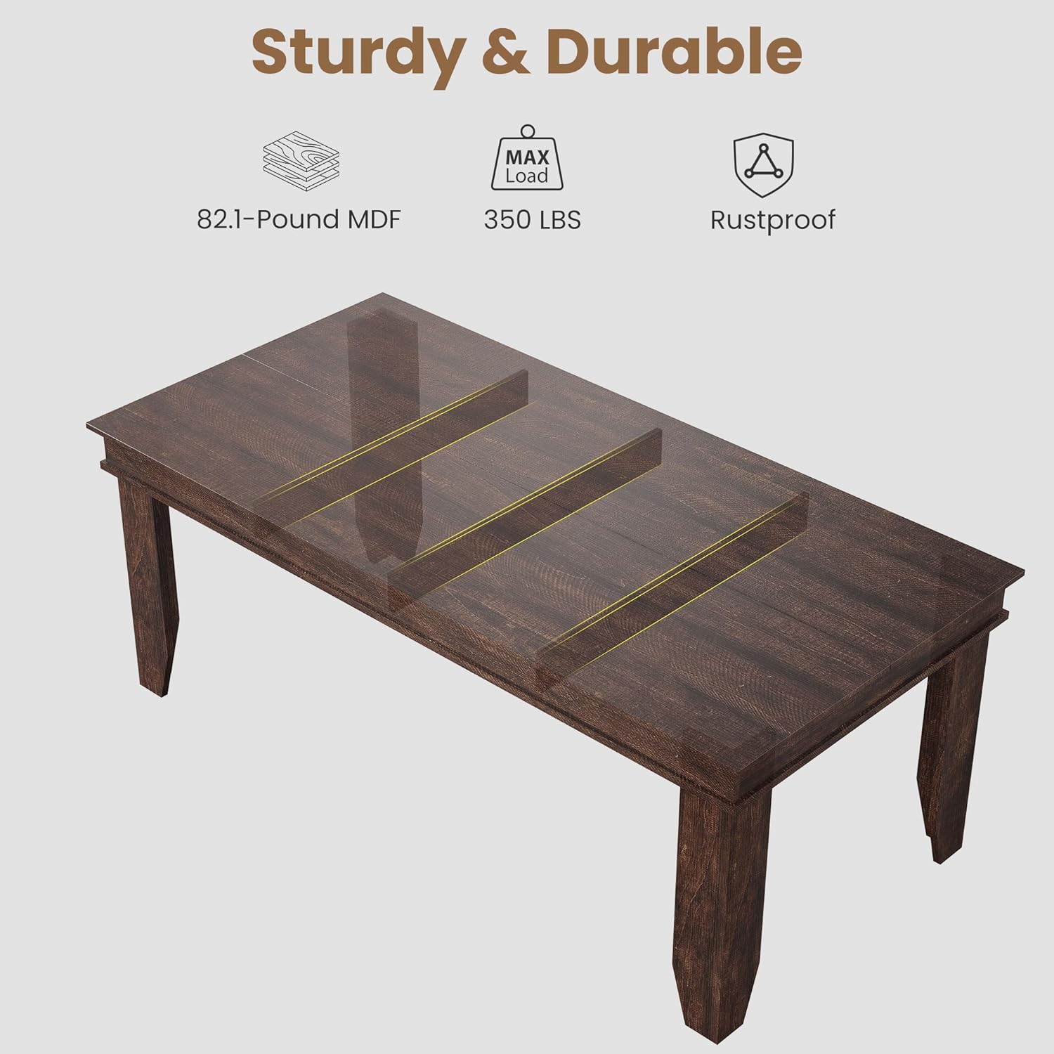 GarveeHome Farmhouse Dining Table for 6-8 People, 71 in Long Kitchen Tables with Wooden Sturdy Frame, 6 ft Large Rectangular Dinner Table for Dining Room, Kitchen, Dark Walnut, 71" Non-extendable