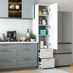 White Pantry Cabinet with Door and 2 Drawers, 70.87" Tall Freestanding Kitchen Storage Cabinet with Adjustable Shelves for Kitchen, Dining Room, Living Room