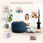 Round Stuffed Pouf Ottoman (Blue, 26" D x 26" W x 18" H)