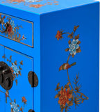 Chinese Bright Blue Vinyl Moon Face Flower Birds End Table Nightstand AGB064