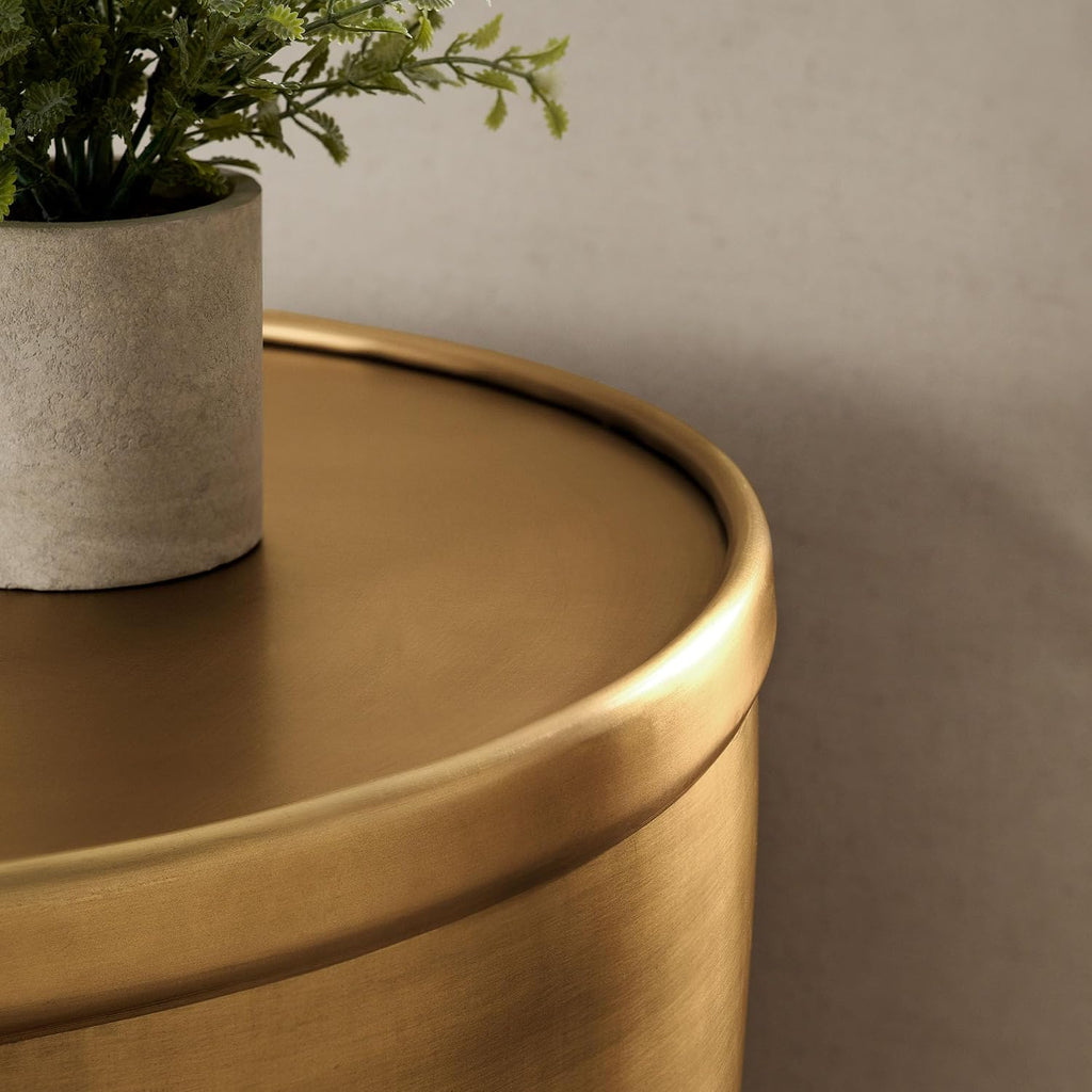 Modway Viora Metal Storage Side End Table in Burnished Brass - Modern Small Accent Table with Removable Lid