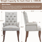 mikibama Chenille Upholstered Dining Chairs with High Back,Vintage Tufted Kitchen Chairs with Rolled Arms,Farmhouse Fabric Accent Side Chair with Arms for Living Room,Single Pack (1, Beige)