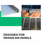 Aluminum H Connectors - Fits 4mm, 6mm, 8mm, or 10mm Twin-Wall Greenhouse Panels, Join 2 Pieces of Panels Together, 4-Foot Length, 10 Pieces (10mm Aluminum H Connectors - 4ft)