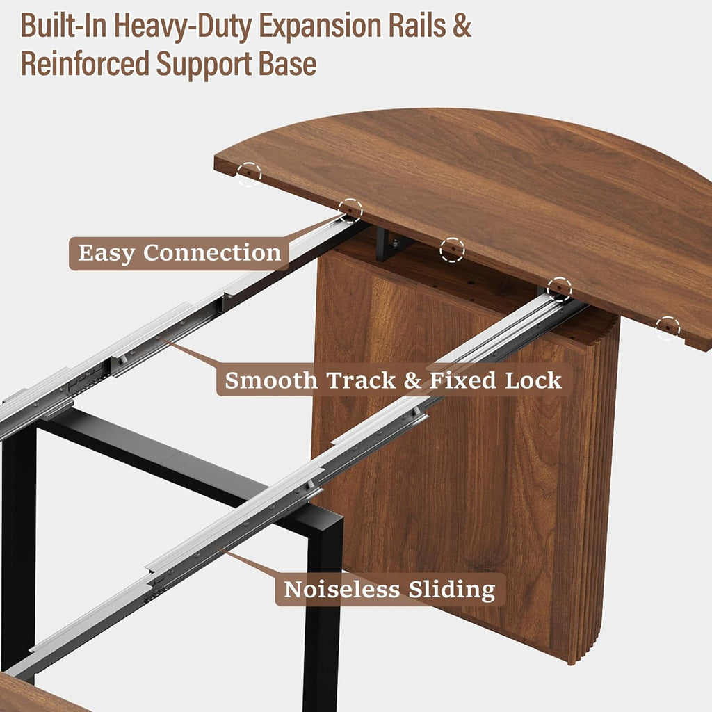 weselon 42"-105" Extendable Dining Table for 4-12, Expandable Oval Dining Room Table with Fluted Pedestal Base & Reinforced Metal Support Leg, Large Modern Kitchen Table for Dining Room (Walnut)
