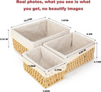 Wicker Baskets with Liner for Counter, Natural Paper Rope Rattan Storage Basket,Hand Woven Pantry Table Organizer Bins for Bedroom Living Room Bathroom School Shelves Office Desk (3 Pack Beige)