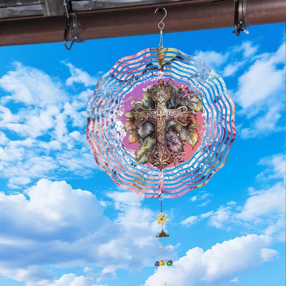 Cross Wind Spinner, Metal Wind Spinners Outdoor/Indoor, God Cross Hanging Garden Decor for Outside, Stainless Wind Spinners for Yard and Garden 10 inch 3D (25.76X25 CM)
