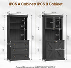 71" Black Farmhouse Kitchen Pantry Cabinet Set of 4— Freestanding Coffee Bar with Glass Doors or Drawers, Microwave Stand, Large Storage Hutch with Adjustable Shelves for Kitchen, Living Room