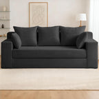 3 Seater Couch for Living Room, Convertible Futon Sofa Bed Comfy Pull Out Couch with 5 Pillows & Detachable Washable Cover, Upholstered Floor Sofa in A Box, No Assembly Required, Black