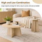 Round Wooden Coffee & Side Tables with Tapered Base, Wood | Nesting Coffee Table Set of 2, Modern Accent Furniture for Living Room Bedroom, Space-Saving Design