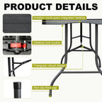 8ft Folding Table, Portable Heavy Duty Plastic Fold-in-Half Utility Table for Indoor/Outdoor Use, Dining, Camping, Picnic, Party, Black Woodgrain