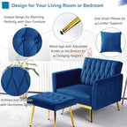 2 Pieces Velvet Sofa Set with Adjustable Armrest and Backrests, Blue | 70” Convertible Futon Sofa Bed & Mordern Accent Chair with Ottoman for Living Room, Bedroom