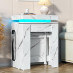 Extendable Dining Table with Charging Station, Convertible Folding Console Table for 6-8 People, Space-Saving Dining Table with LED Lights, Wood Rectangle Kitchen Table, Marble White (No Chairs)