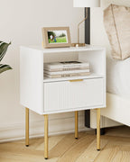 Aienvey Night Stand, Modern Nightstand with Drawers, Bedside Table, Gold Small Side Table for Bedroom, Living Room End Table (White Stripe, 1 Drawer)