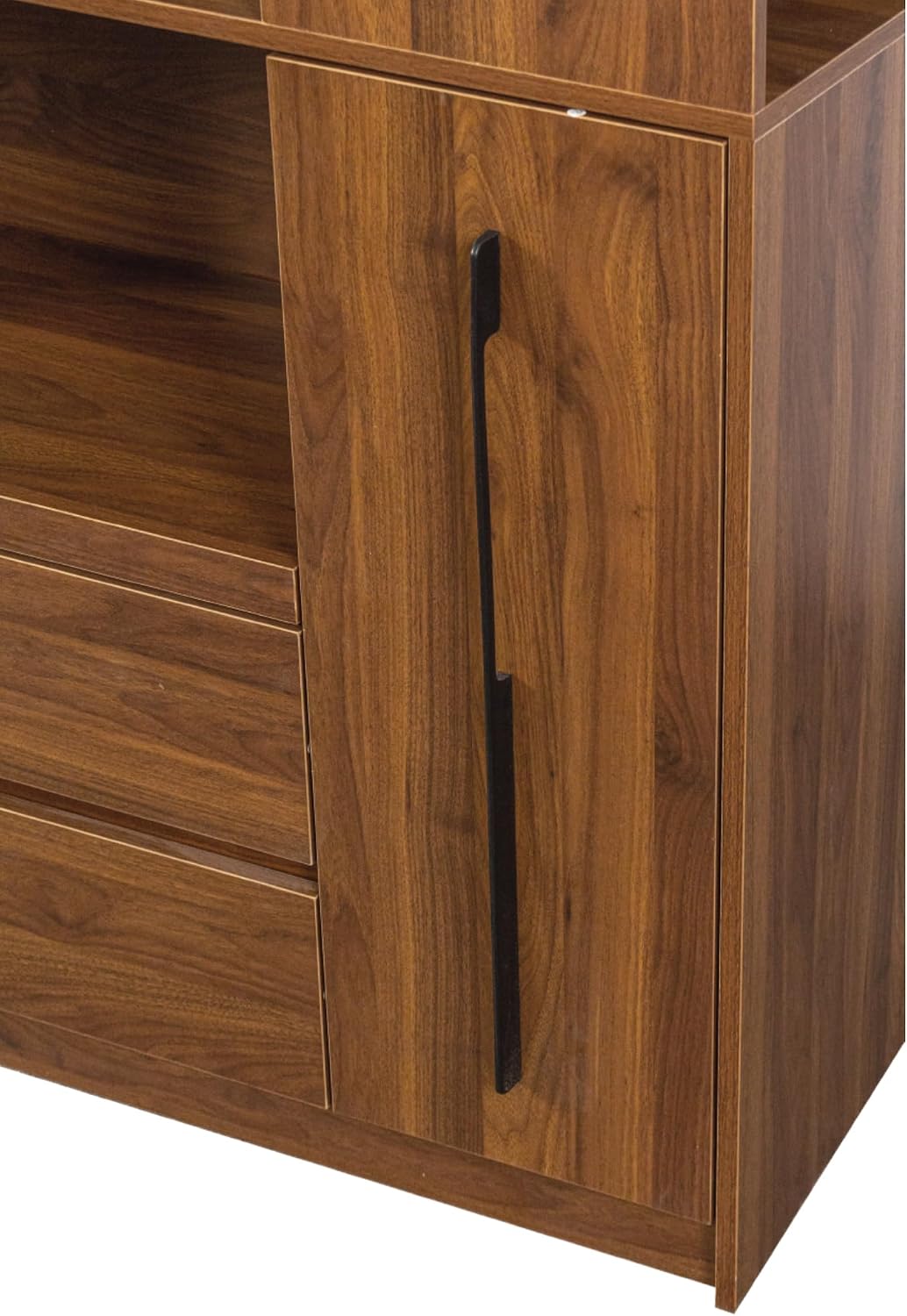 71" Tall Kitchen Pantry Cabinet with Storage, Farmhouse Kitchen Storage Cabinet with 4-Tier Side Shelf & 2 Drawers, Freestanding Cupboard with Glass Door and Microwave Stand for Dining Room, Walnut