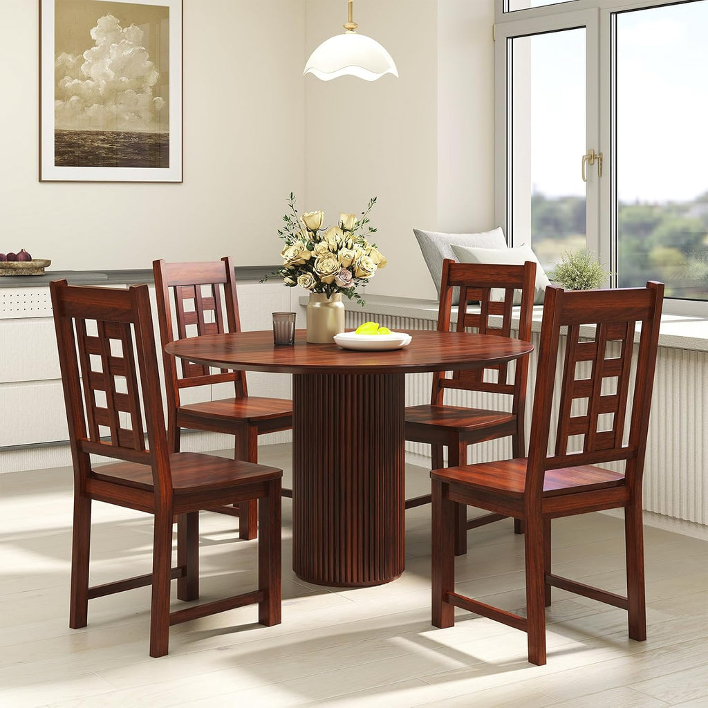 GIANTEX Wooden Dining Chairs Set of 2, Kitchen Chair w/Solid Rubber Wood Frame, High Hollowed Backrest, Wide Seat, 400 LBS Load, Farmhouse Side Chairs for Kitchen, Dining Room, Living Room