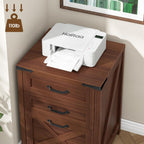 Halitaa Small Farmhouse File Cabinet with 3 Drawers for Home Office, Walnut | Vertical Filing Cabinet Fits Letter and A4 Size, Farmhouse Printer Stand, Under Desk Wooden File Cabinet