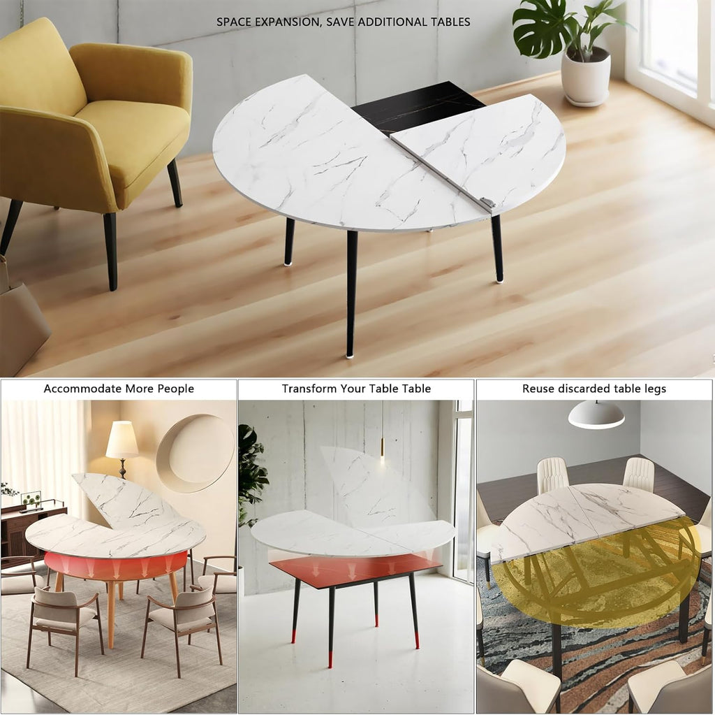 Big Foldable Round Table Tops only Extender, Large Round Folding Tabletop Extender Extend-8in No Legs, 4-fold Portable Wooden Dining Table top for Dining/Kitchen (White, D:59.05IN)