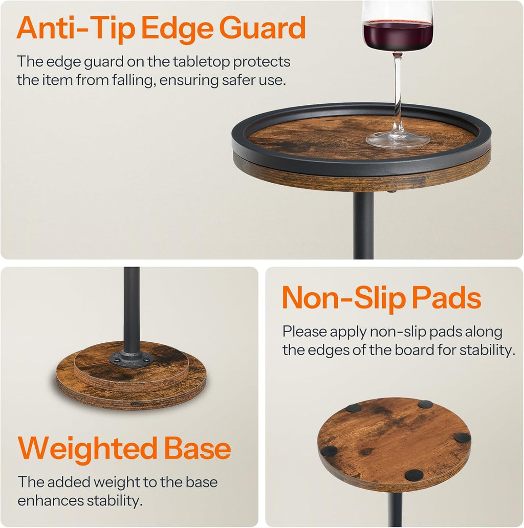 HOOBRO Small Round Side Table, Drink Table, Coffee Martini Table with Pedestal Accent for Small Spaces in Living Room, Bedroom, Sofa Couch, Rustic Brown BF168BZ01