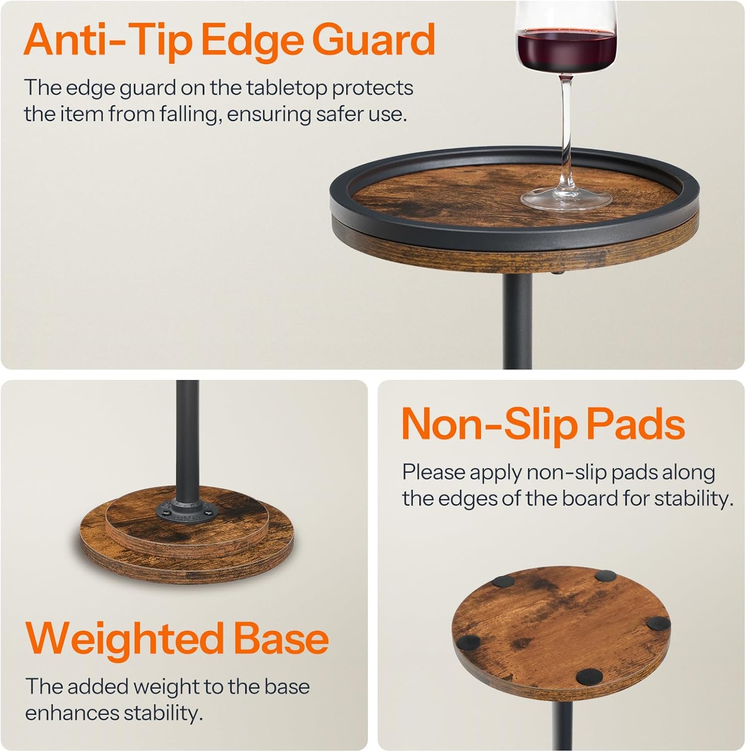 HOOBRO Small Round Side Table, Drink Table, Coffee Martini Table with Pedestal Accent for Small Spaces in Living Room, Bedroom, Sofa Couch, Rustic Brown BF168BZ01