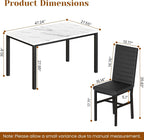 Hooseng Dining Table Set for 4, 5-Piece Faux Marble Dinner Table Set with 4 Upholstered PU Leather Chairs Kitchen Table Chairs Set Modern Space-Saving Dinette Set for Breakfast Nook Apartment Black