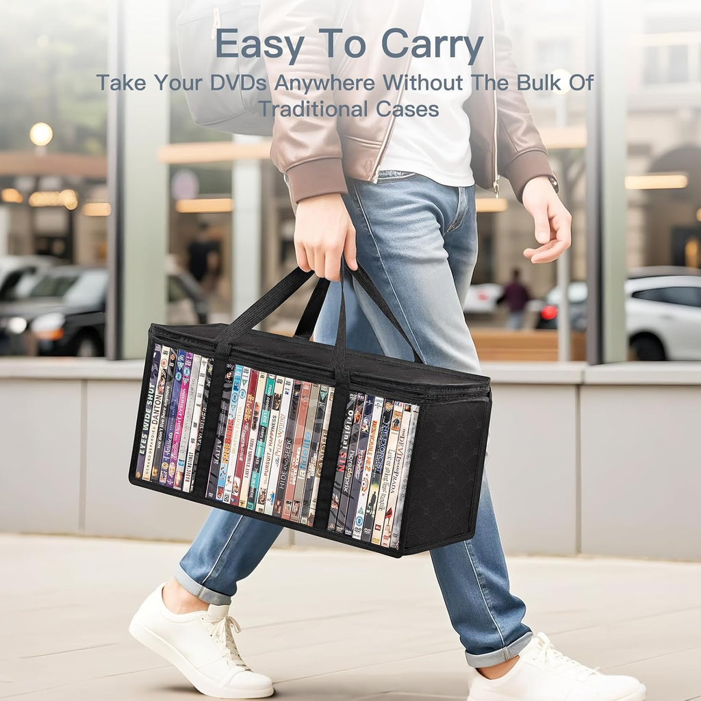 Criusia 6 Pack DVD Storage Bags, Clear PVC Media Organizer with Zipper and Handles, Stackable Holder Case for CDs, Blu-ray, Video Games, Albums, Movie Cases