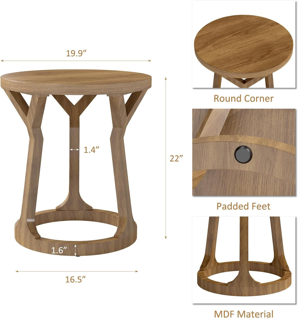 Round Side Table, Farmhouse End Table for Small Spaces, Accent Table for Living Room, Bedroom, Home Office (Brown, 1-Pack)