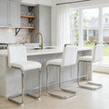 gopop Bar Stools Set of 3,Counter Height Bar Stools with Backs,White Barstools with Chrome Plated Metal Leg,Upholstered Leather Counter Stools Ideal for Kitchen Counter Dining Island Bar Pub