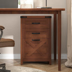 Halitaa Small Farmhouse File Cabinet with 3 Drawers for Home Office, Walnut | Vertical Filing Cabinet Fits Letter and A4 Size, Farmhouse Printer Stand, Under Desk Wooden File Cabinet