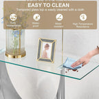 Luxury Silver Glass Console Table, Modern 47" Rectangle Entryway Table with Mirrored U-Shape Stainless Steel Base, Clear Glass Sofa Tables Behind The Couch Hallway Tables for Living Room