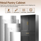 Kitchen Pantry Cabinet, 71”H Metal Storage Cabinet with 1 Drawer, Doors and 2 Adjustable Shelves, Black Pantry Storage Cabinets for Kitchen, Living Room, Dining Room and Bathroom