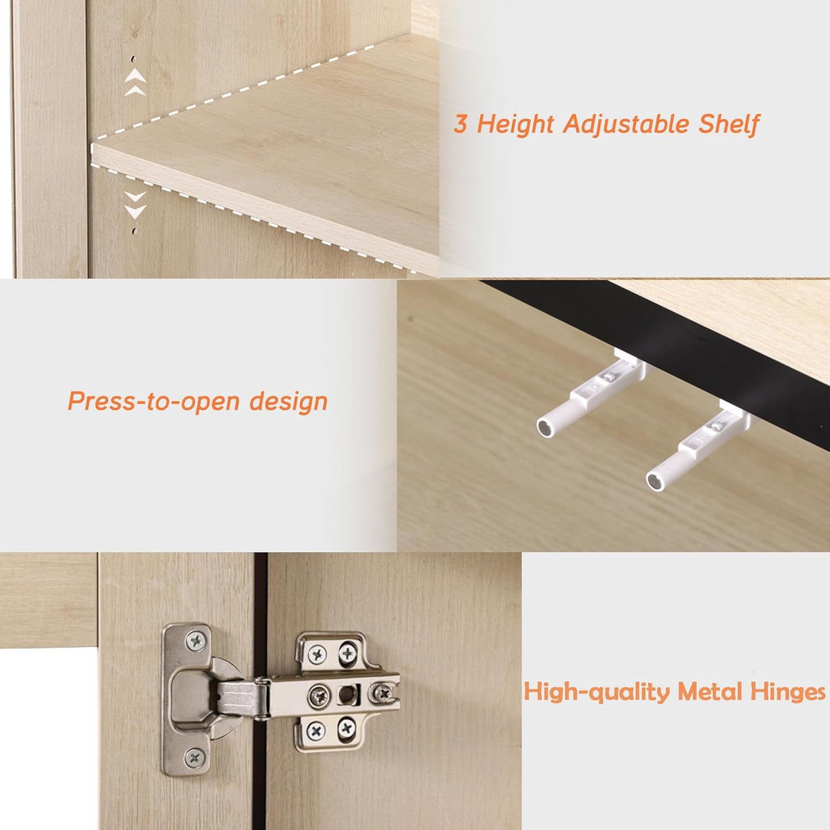 WAMPAT Sideboard Buffet Cabinets, Modern Credenza Sideboard with Adjustable Shelf and Metal Base, Coffee Bar Cabinet Accent Storage Cabinet for Living Room, Kitchen, Beige-B,3 Pcs
