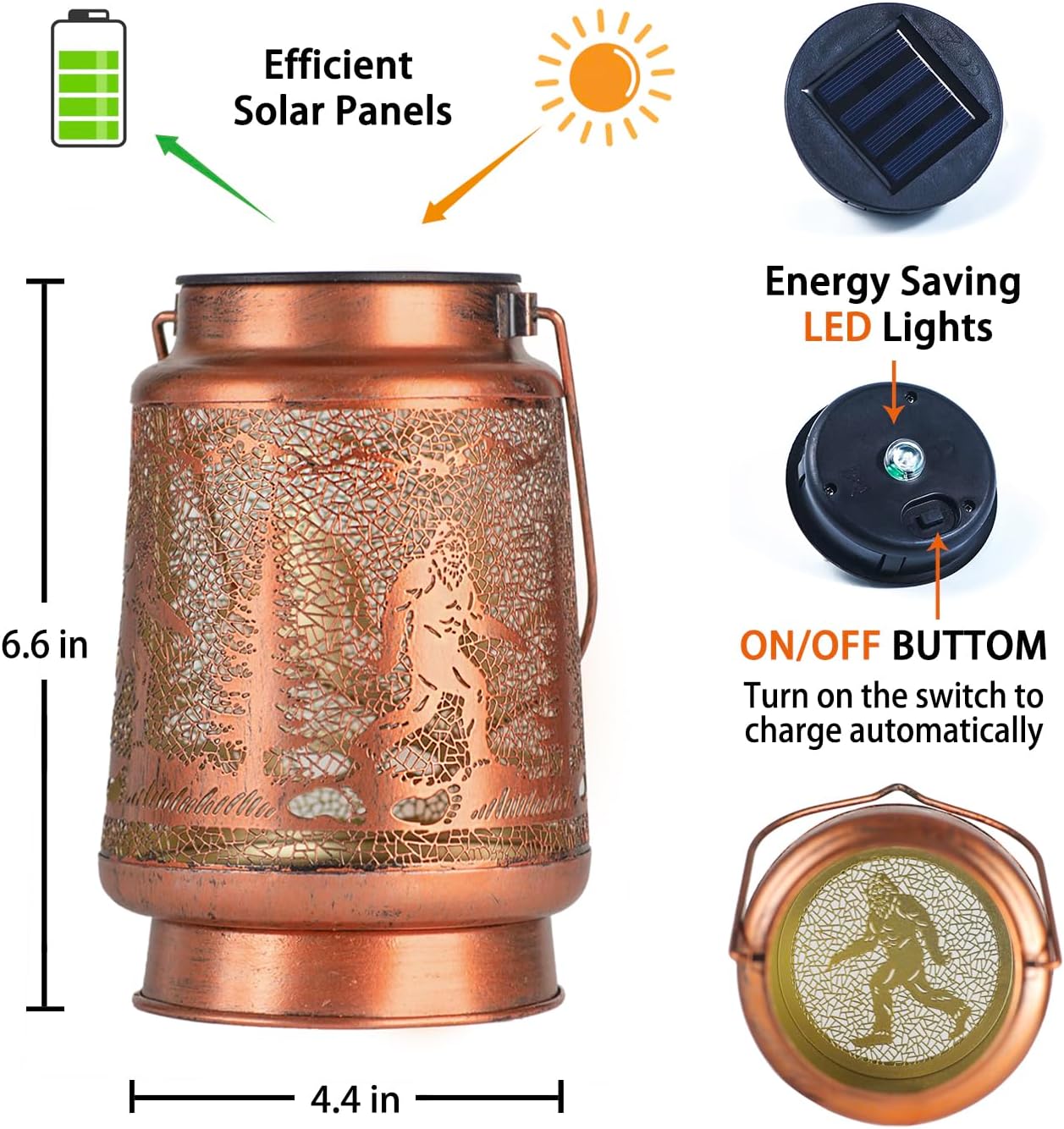 2 Pack Bigfoot Outdoor Solar Hanging Lanterns Waterproof LED Solar Lights Metal Decorative Lanterns for Garden, Patio, Courtyard, Backyard, Yard Decor Unique Bigfoot Gifts for Women Gardening