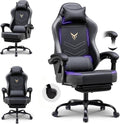 GTPLAYER Gaming Chair with Footrest, Ergonomic Office Chair 300lbs Capacity, Computer Desk Chair with Headrest and Lumbar Support, Linkage Armrests, 90-155° Recline, PU Leather Grey