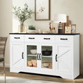 Likein Sideboard Buffet Cabinet with Storage - 55" Kitchen Storage Display Cabinet with 4 Drawers and Glass Doors, 15.8" D Farmhouse Wood Buffet Table Coffee Bar Cabinets for Entryway Living Room